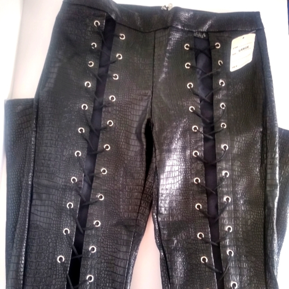 crocodile faux leather pants.